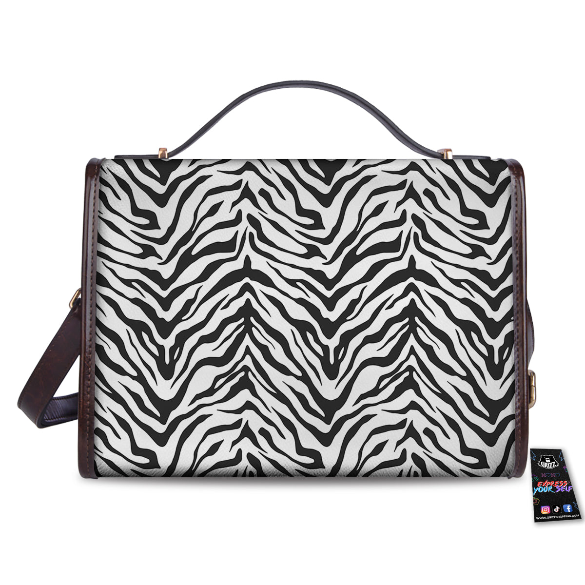 Stripe White Tiger Print Pattern Women's Satchel Bag