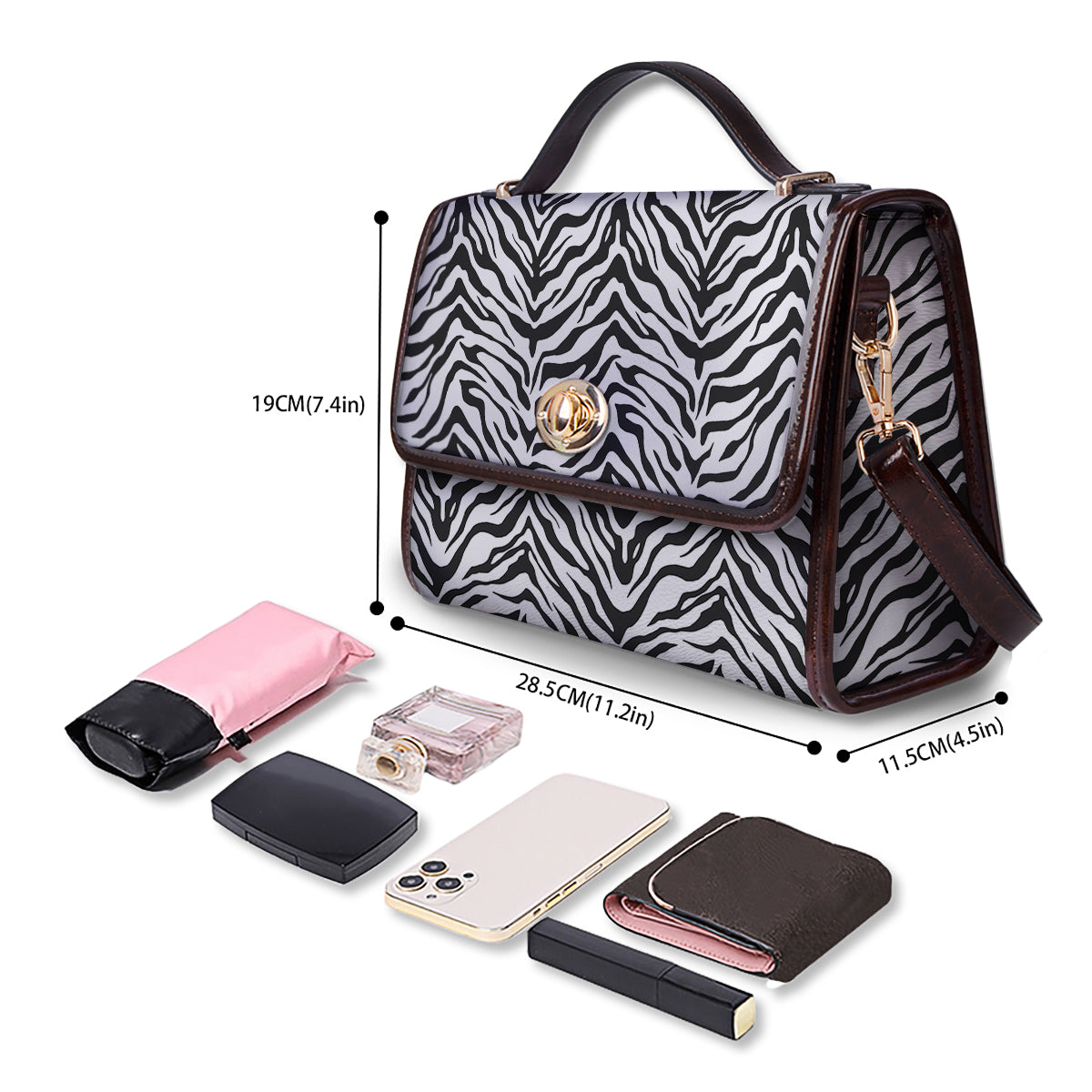 Stripe White Tiger Print Pattern Women's Satchel Bag