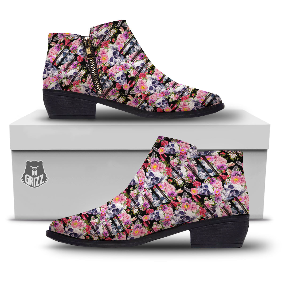 Striped Aloha Skull Print Pattern Ankle Boots-grizzshop