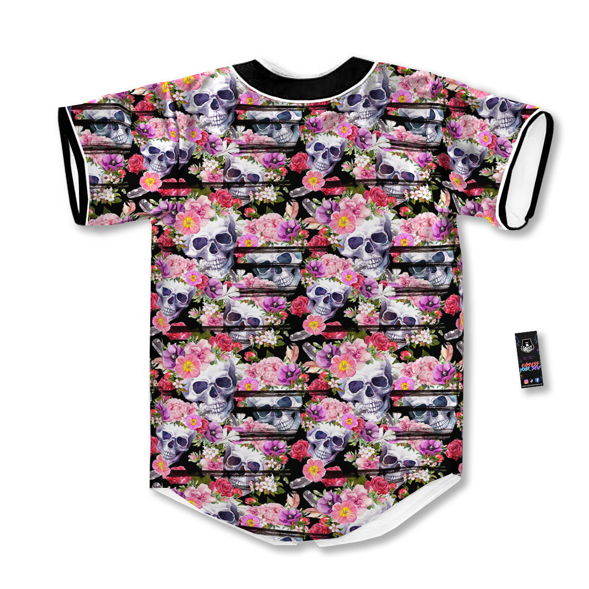 Striped Aloha Skull Print Pattern Baseball Jersey-grizzshop