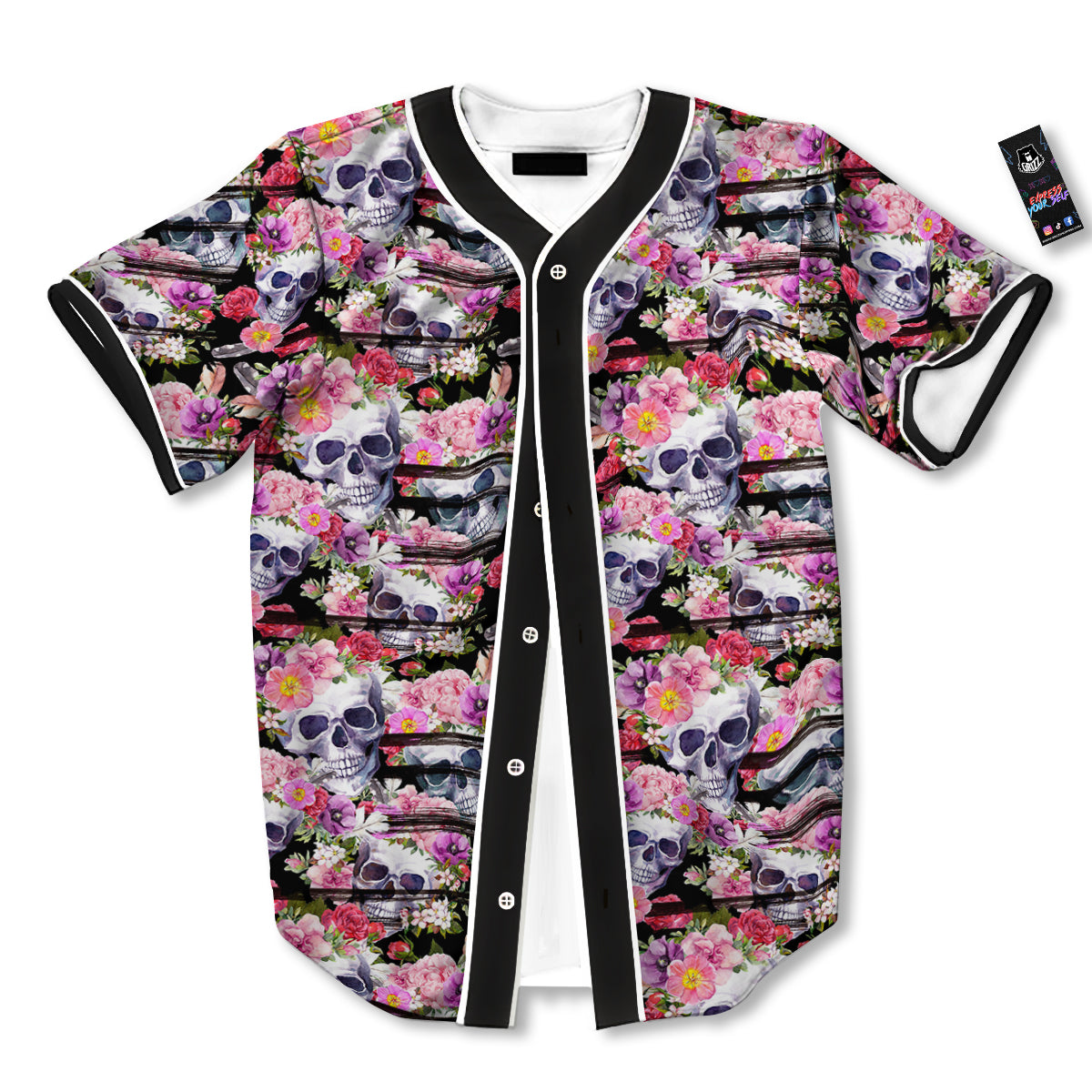 Striped Aloha Skull Print Pattern Baseball Jersey-grizzshop