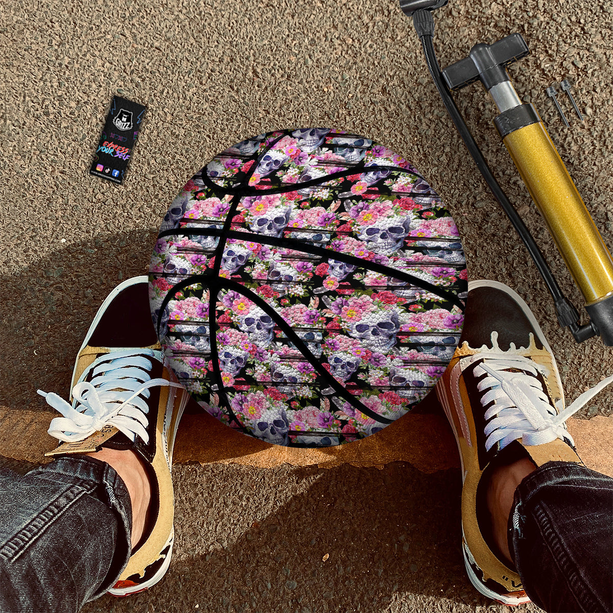 Striped Aloha Skull Print Pattern Basketball-grizzshop