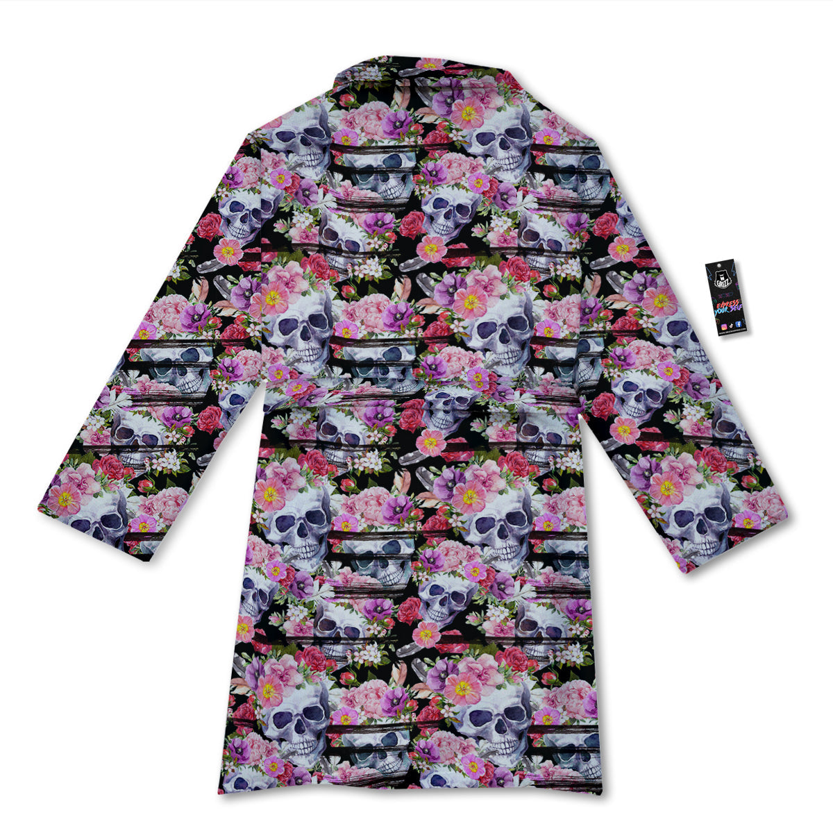 Striped Aloha Skull Print Pattern Bathrobe-grizzshop