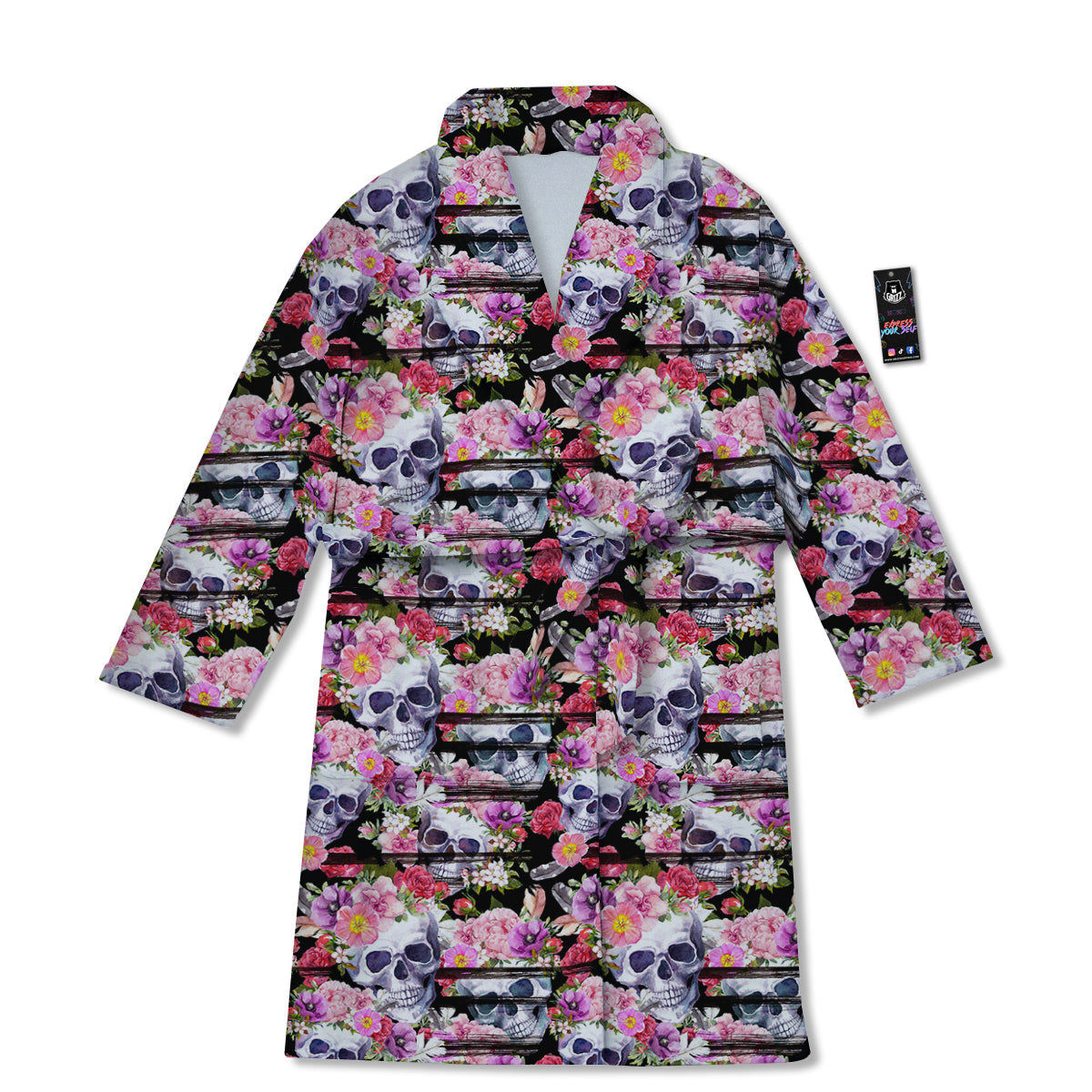 Striped Aloha Skull Print Pattern Bathrobe-grizzshop