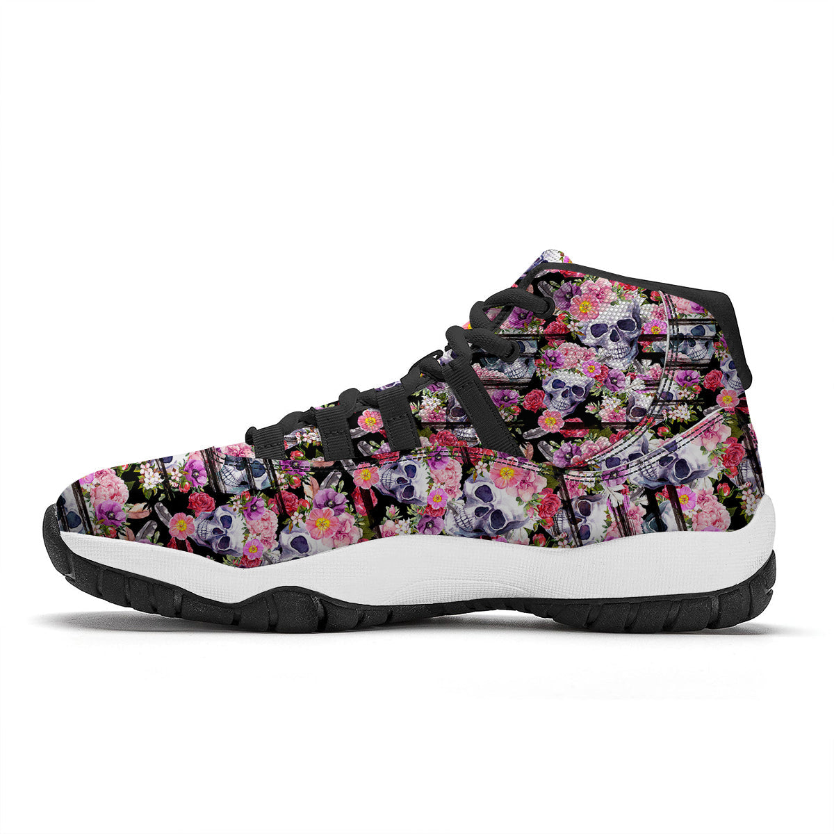 Striped Aloha Skull Print Pattern Black Bball Shoes-grizzshop