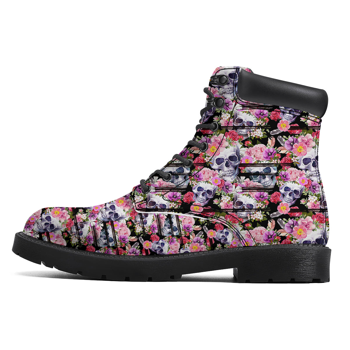 Striped Aloha Skull Print Pattern Boots-grizzshop
