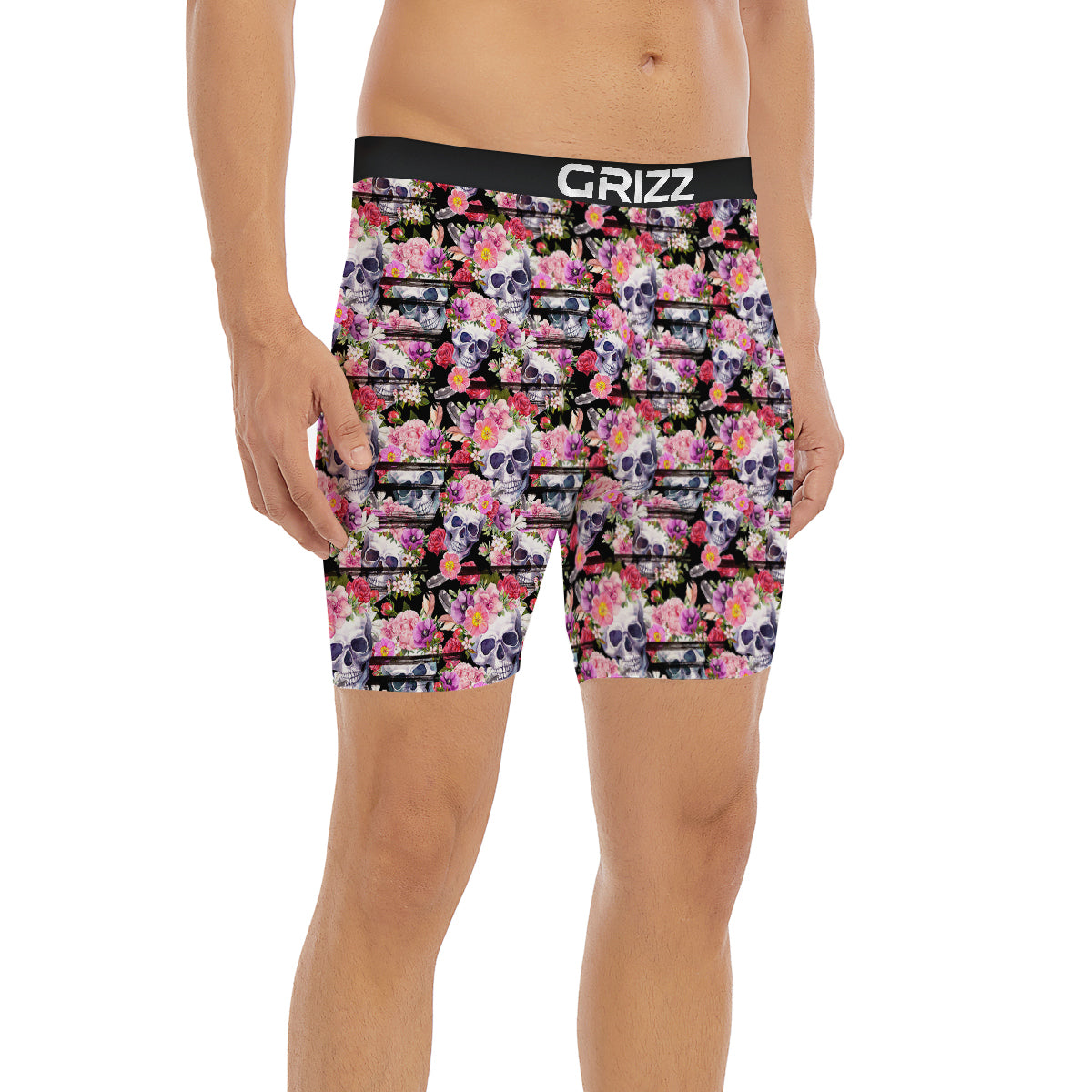 Striped Aloha Skull Print Pattern Boxer Briefs-grizzshop