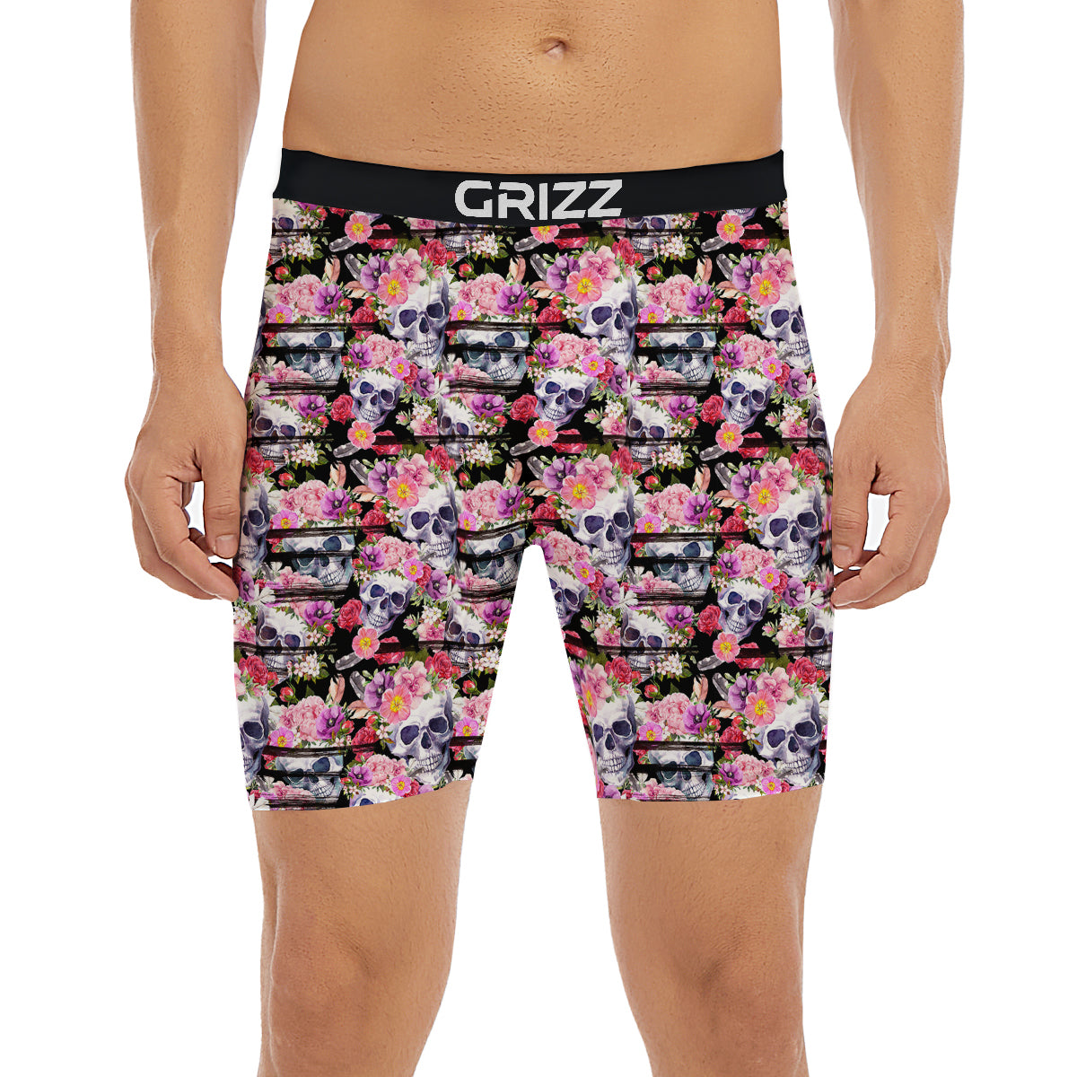 Striped Aloha Skull Print Pattern Boxer Briefs-grizzshop