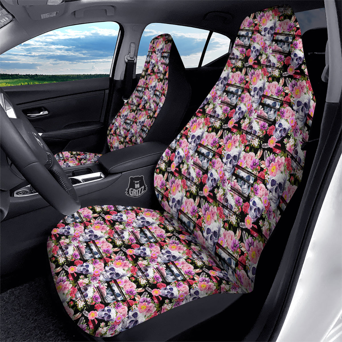 Striped Aloha Skull Print Pattern Car Seat Covers-grizzshop