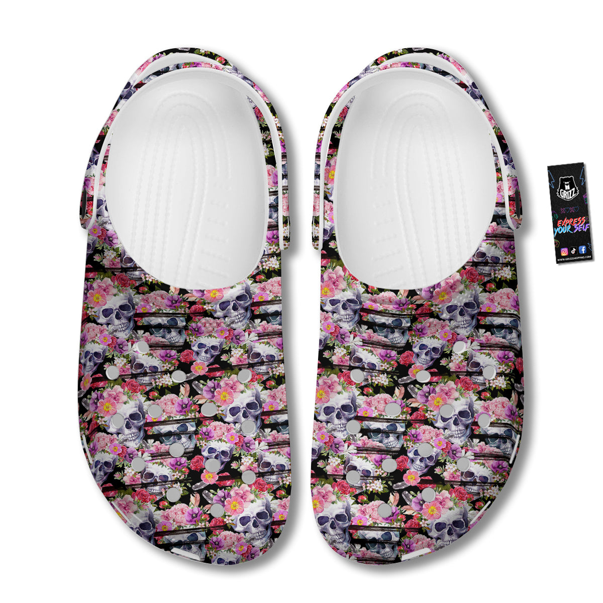 Striped Aloha Skull Print Pattern Clog-grizzshop
