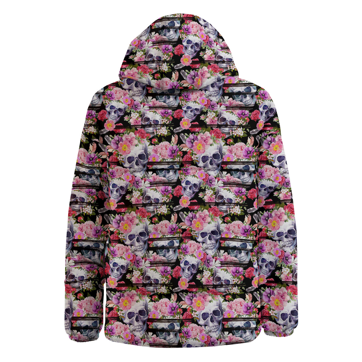 Striped Aloha Skull Print Pattern Down Jacket-grizzshop