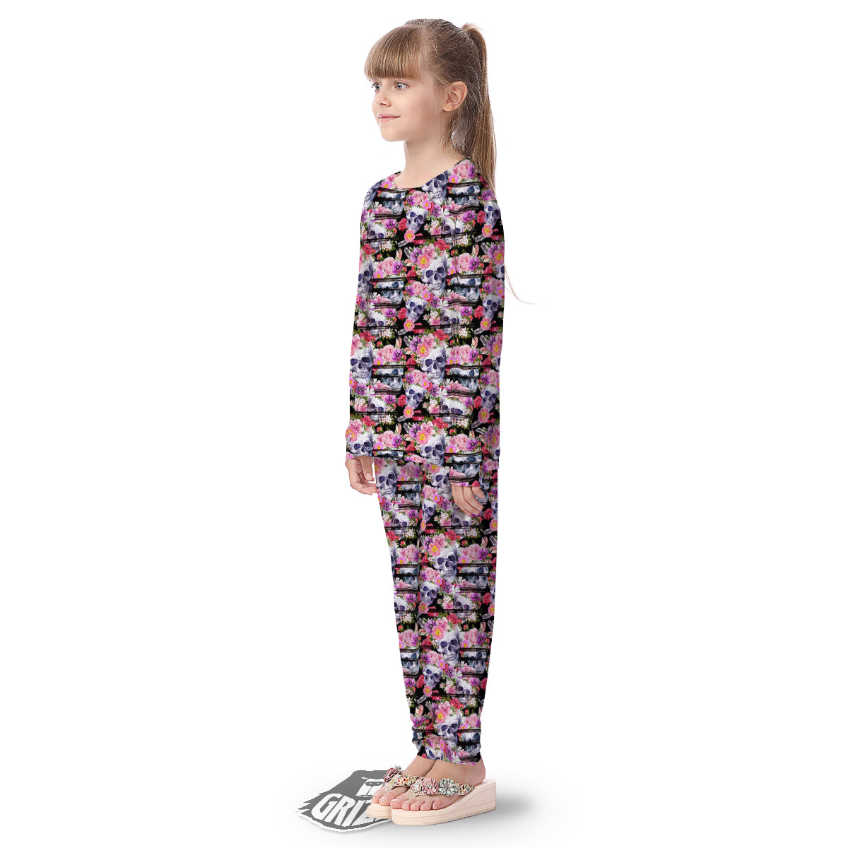 Striped Aloha Skull Print Pattern Kid's Pajamas-grizzshop