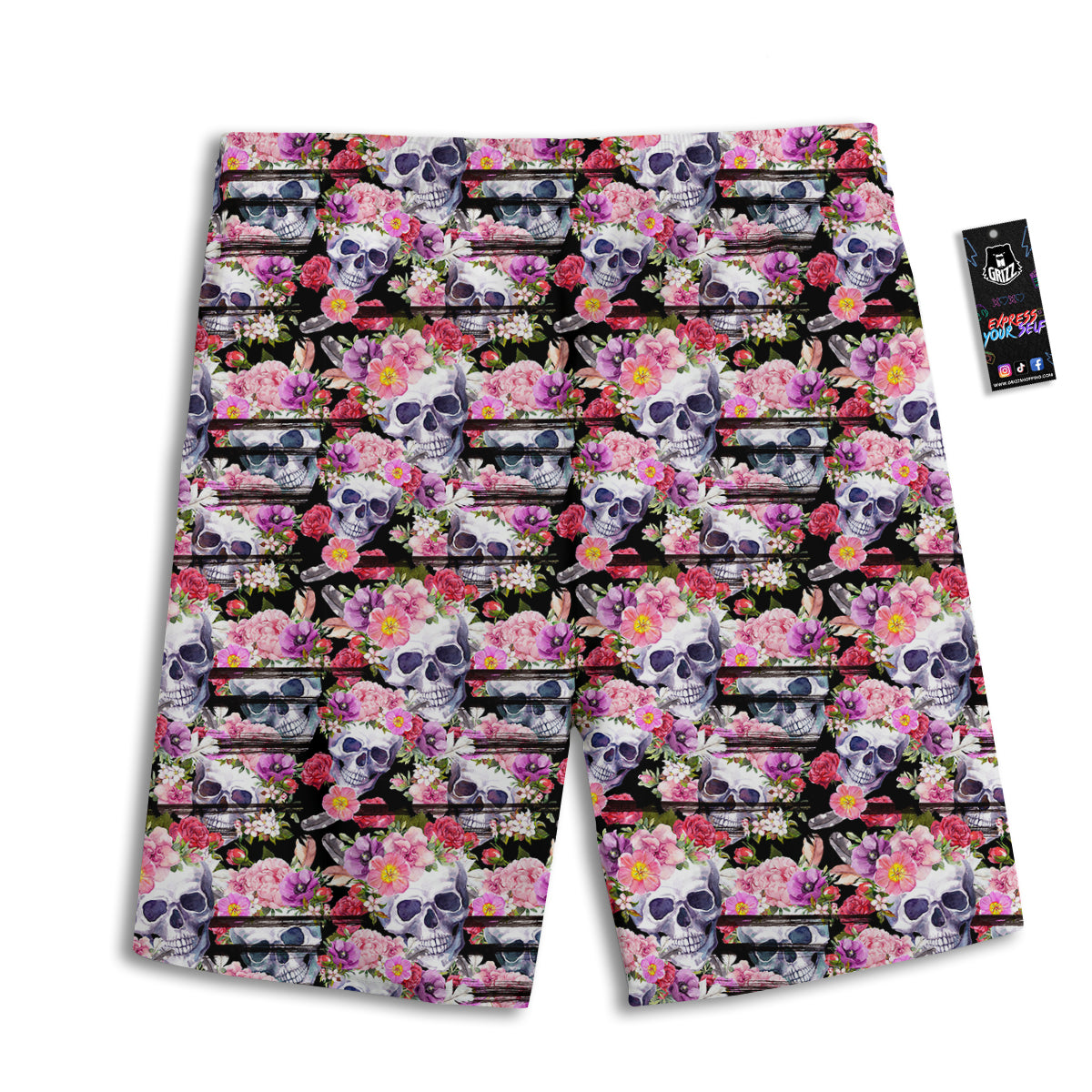 Striped Aloha Skull Print Pattern Men's Athletic Shorts