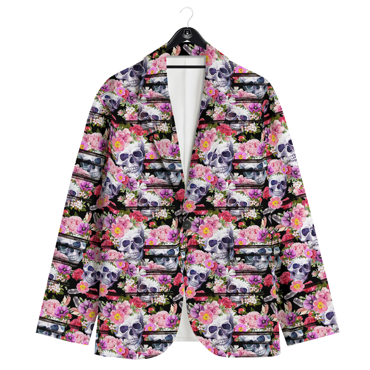 Striped Aloha Skull Print Pattern Men's Sport Coat-grizzshop