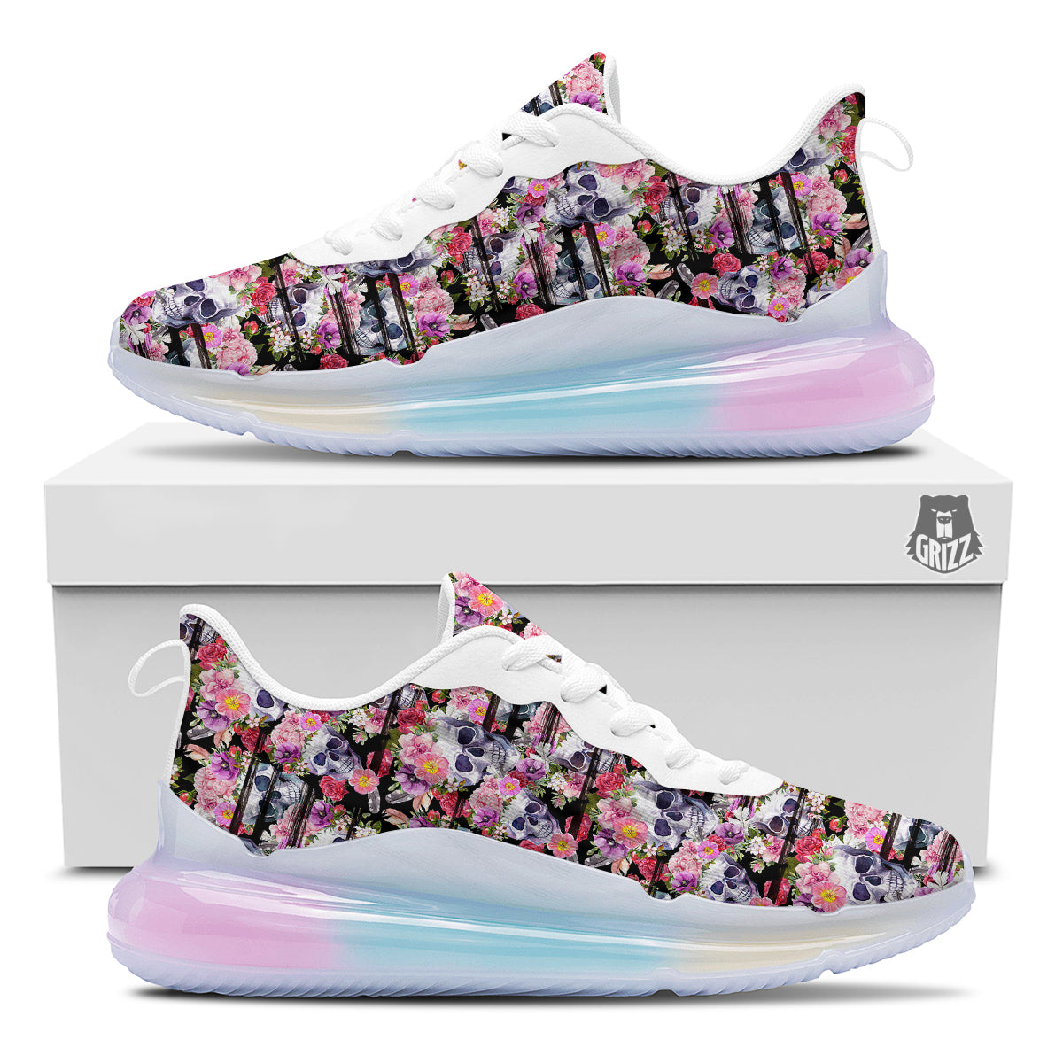 Striped Aloha Skull Print Pattern Running Sneakers-grizzshop
