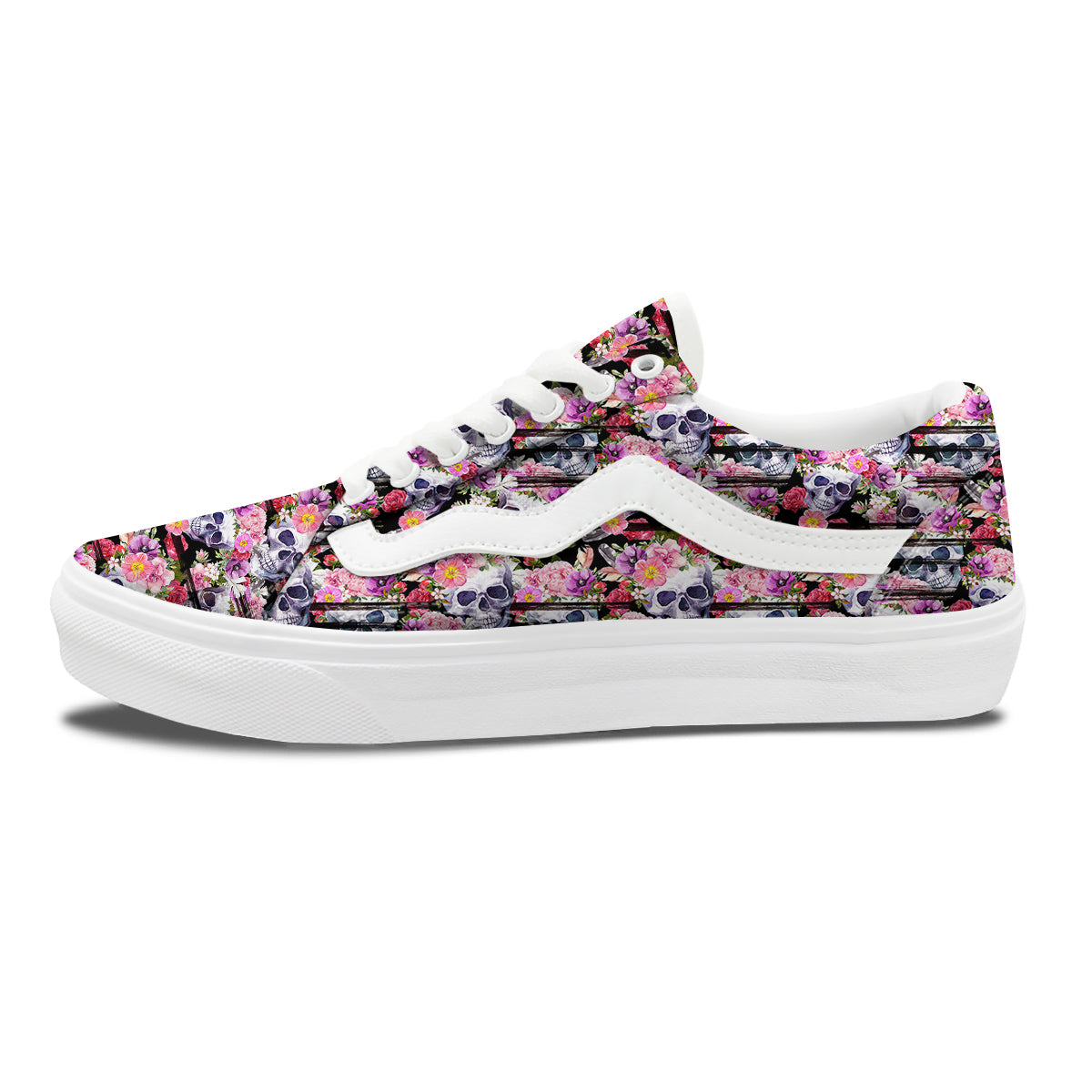 Striped Aloha Skull Print Pattern Skate Shoes-grizzshop