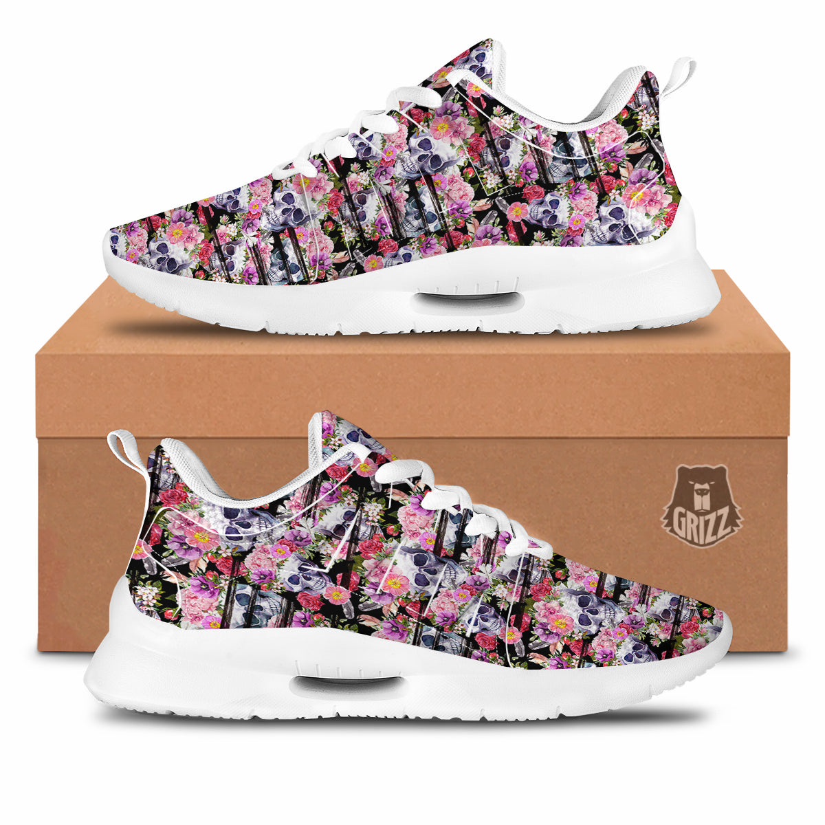 Striped Aloha Skull Print Pattern Tennis Shoes-grizzshop