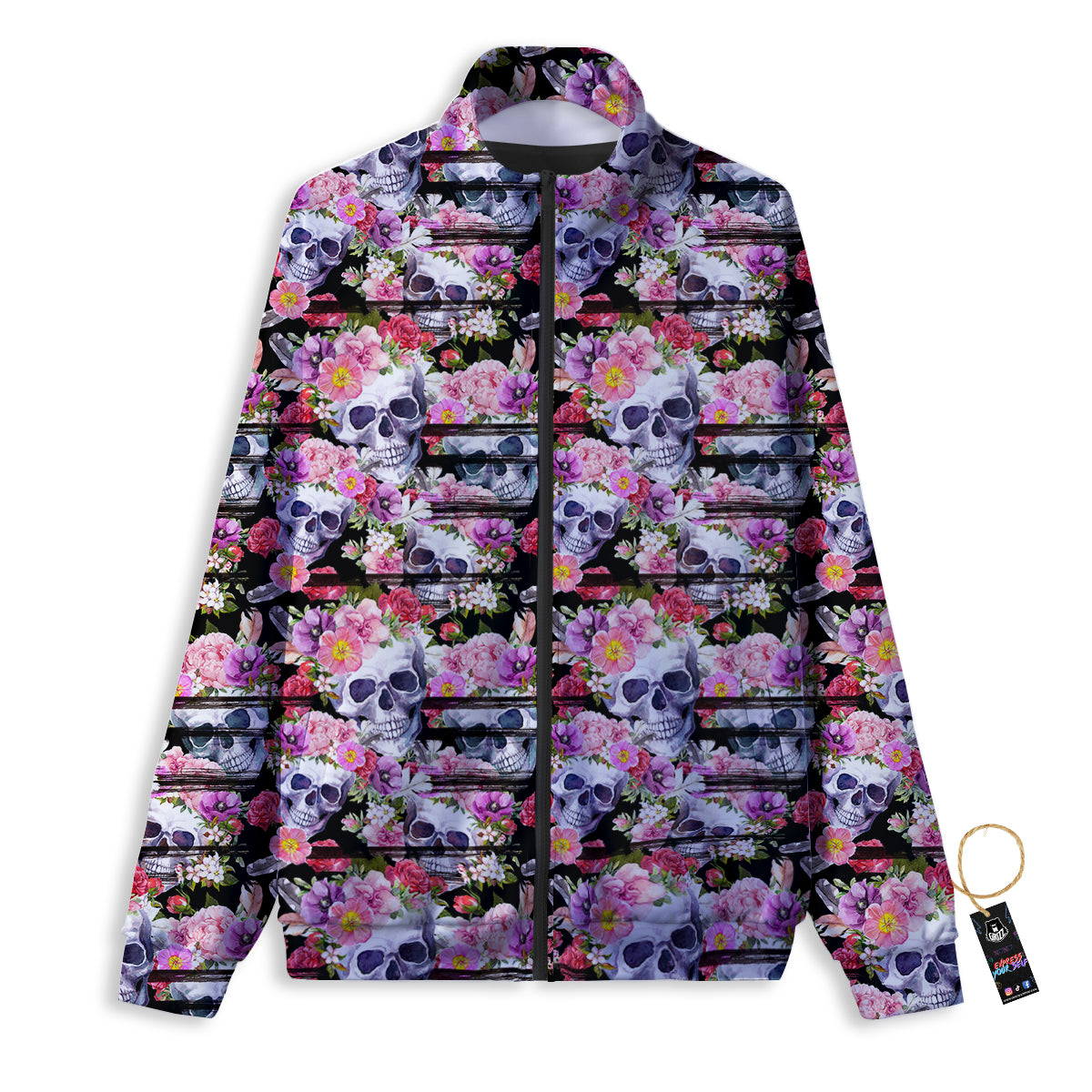 Striped Aloha Skull Print Pattern Track Jacket-grizzshop