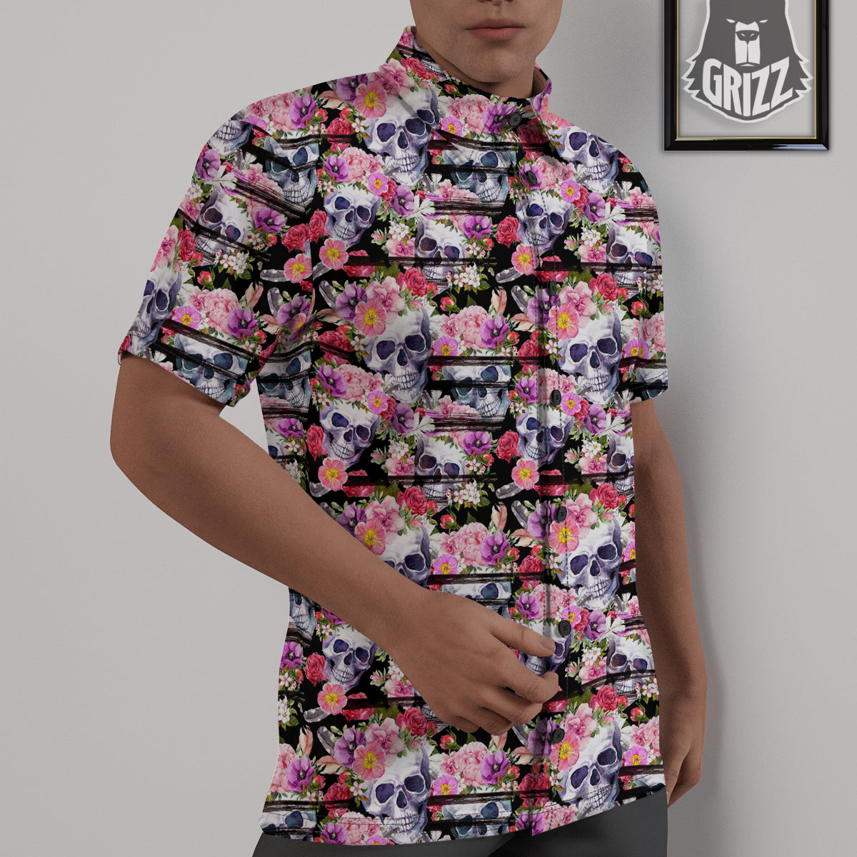 Striped Aloha Skull Print Pattern Untucked Shirts-grizzshop