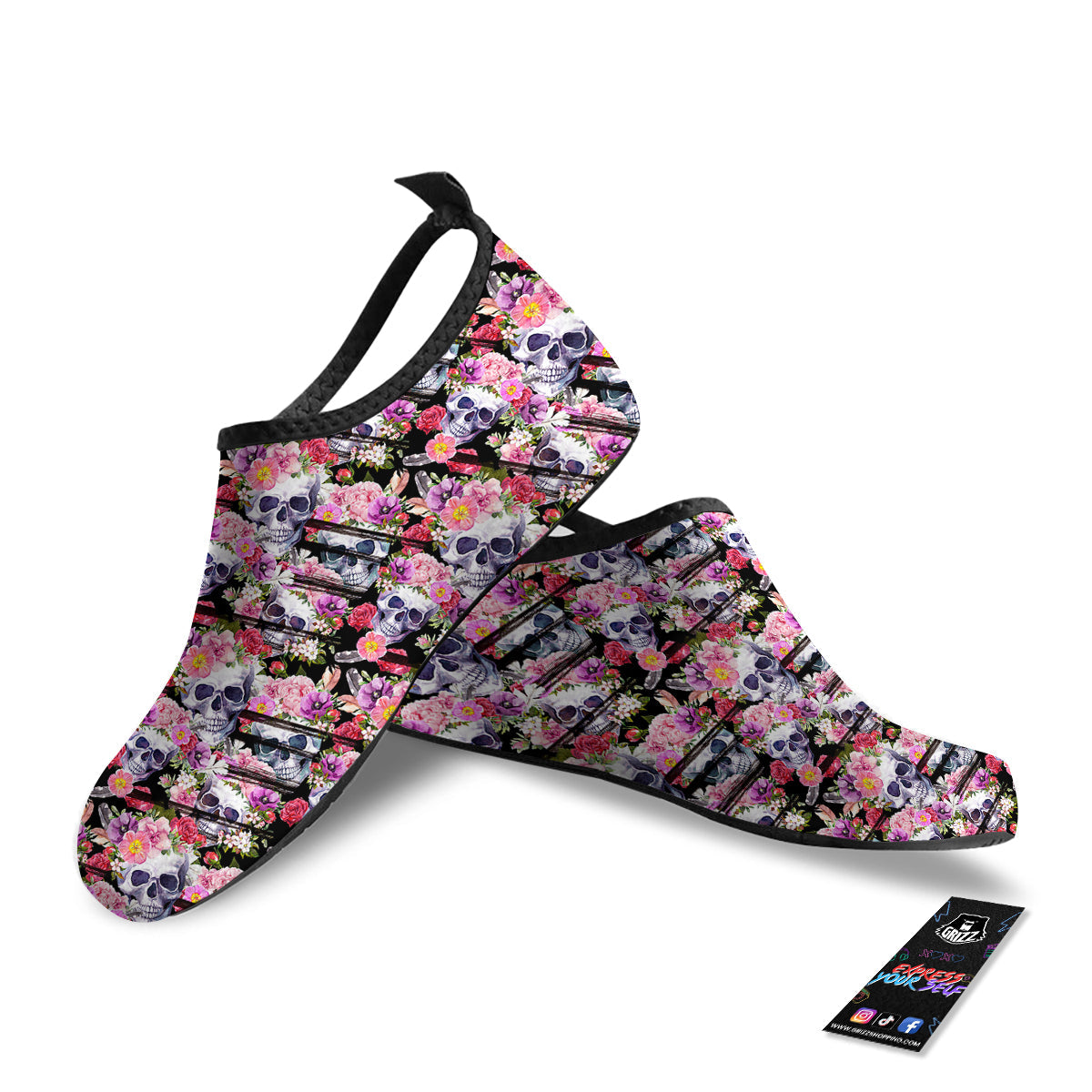Striped Aloha Skull Print Pattern Water Shoes-grizzshop
