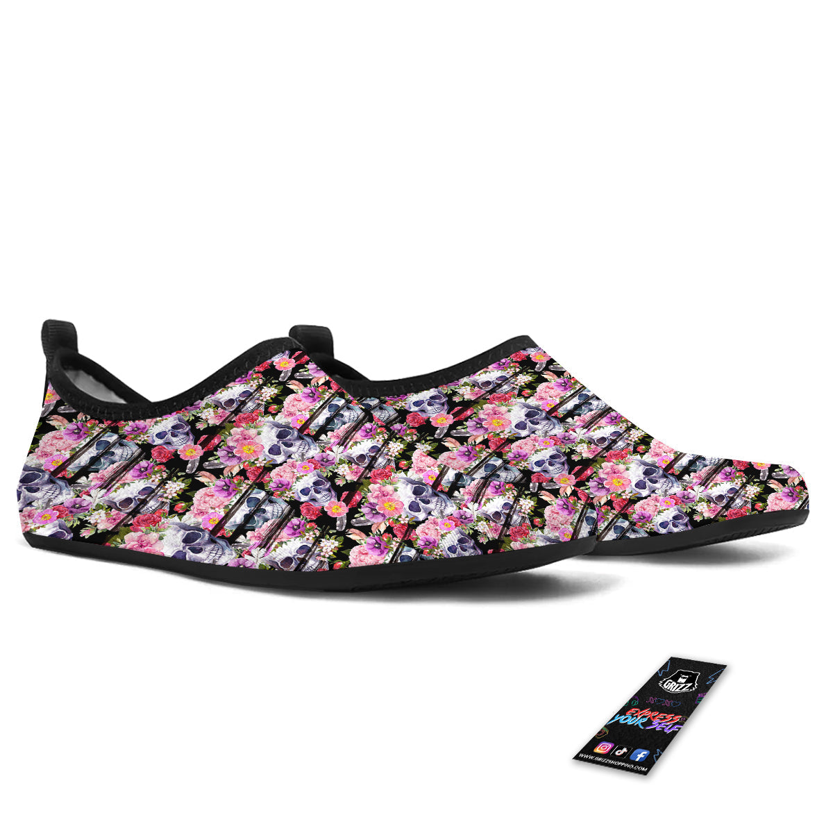 Striped Aloha Skull Print Pattern Water Shoes-grizzshop