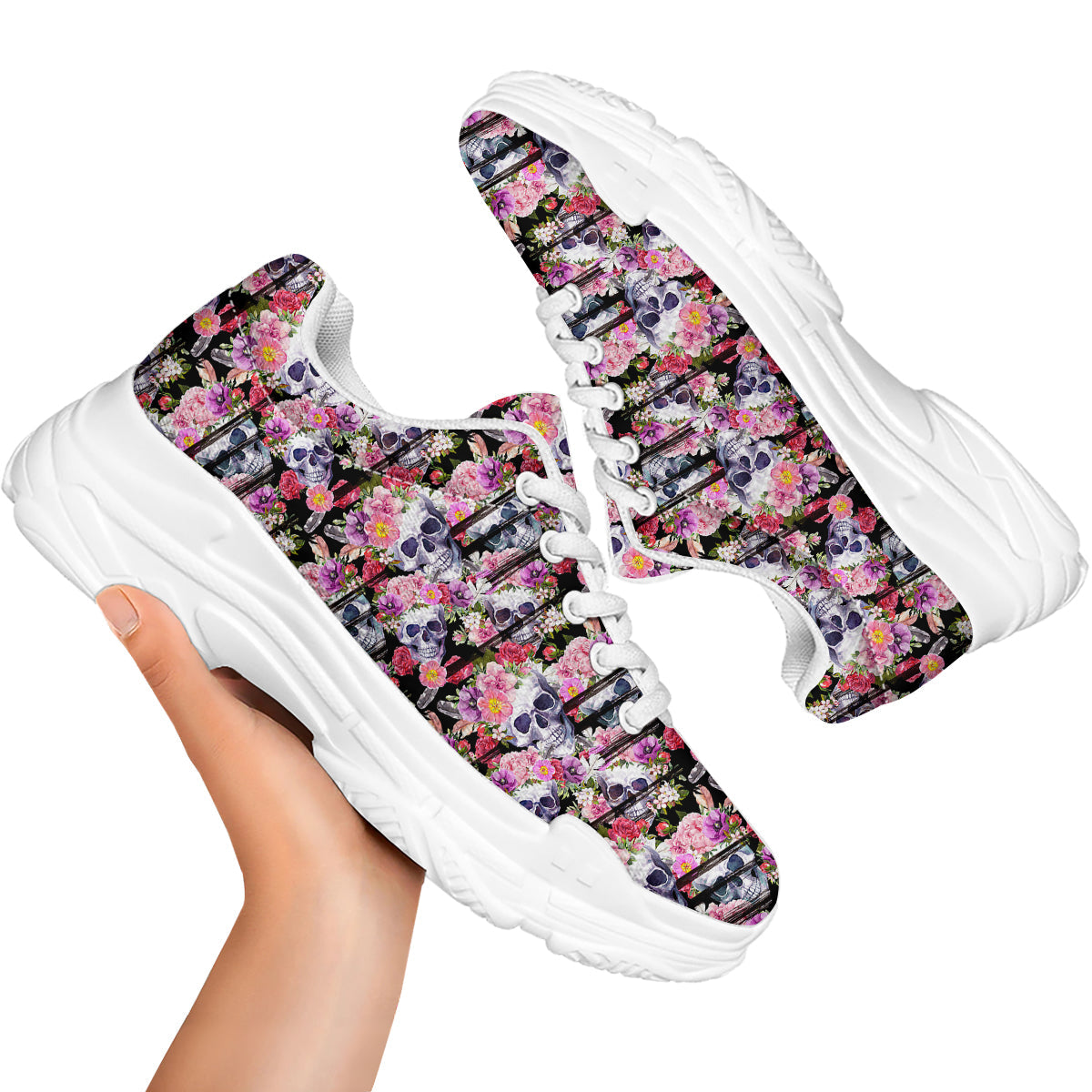 Striped Aloha Skull Print Pattern White Chunky Shoes-grizzshop