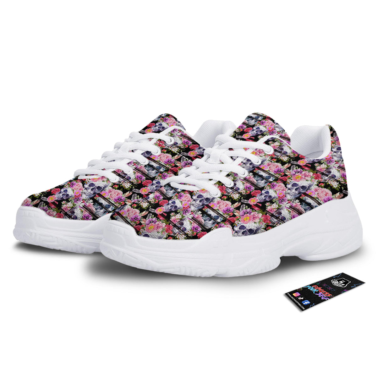 Striped Aloha Skull Print Pattern White Chunky Shoes-grizzshop