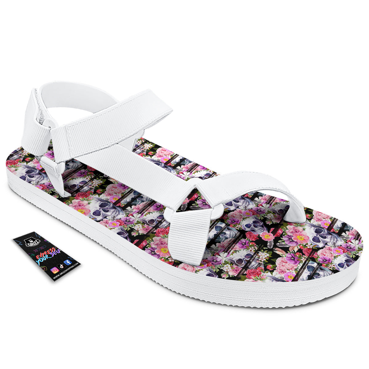 Striped Aloha Skull Print Pattern White Open Toe Sandals-grizzshop