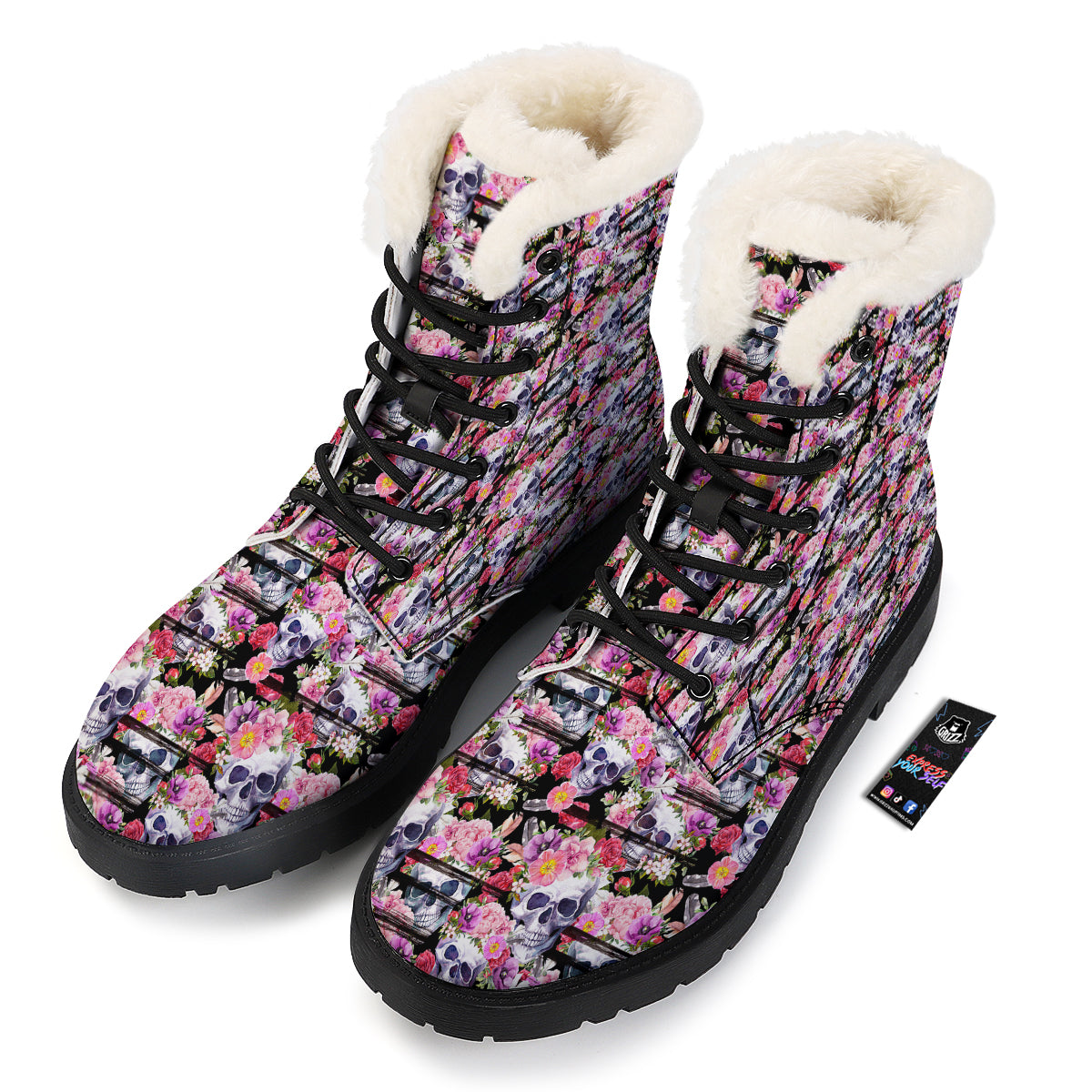 Striped Aloha Skull Print Pattern Winter Boots-grizzshop