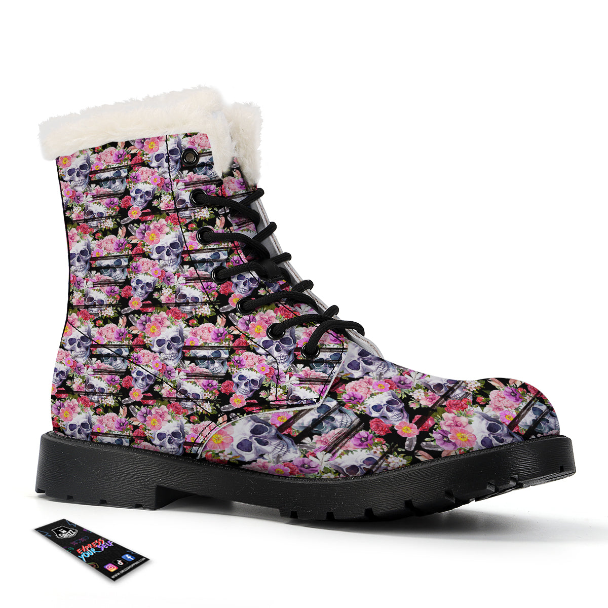 Striped Aloha Skull Print Pattern Winter Boots-grizzshop
