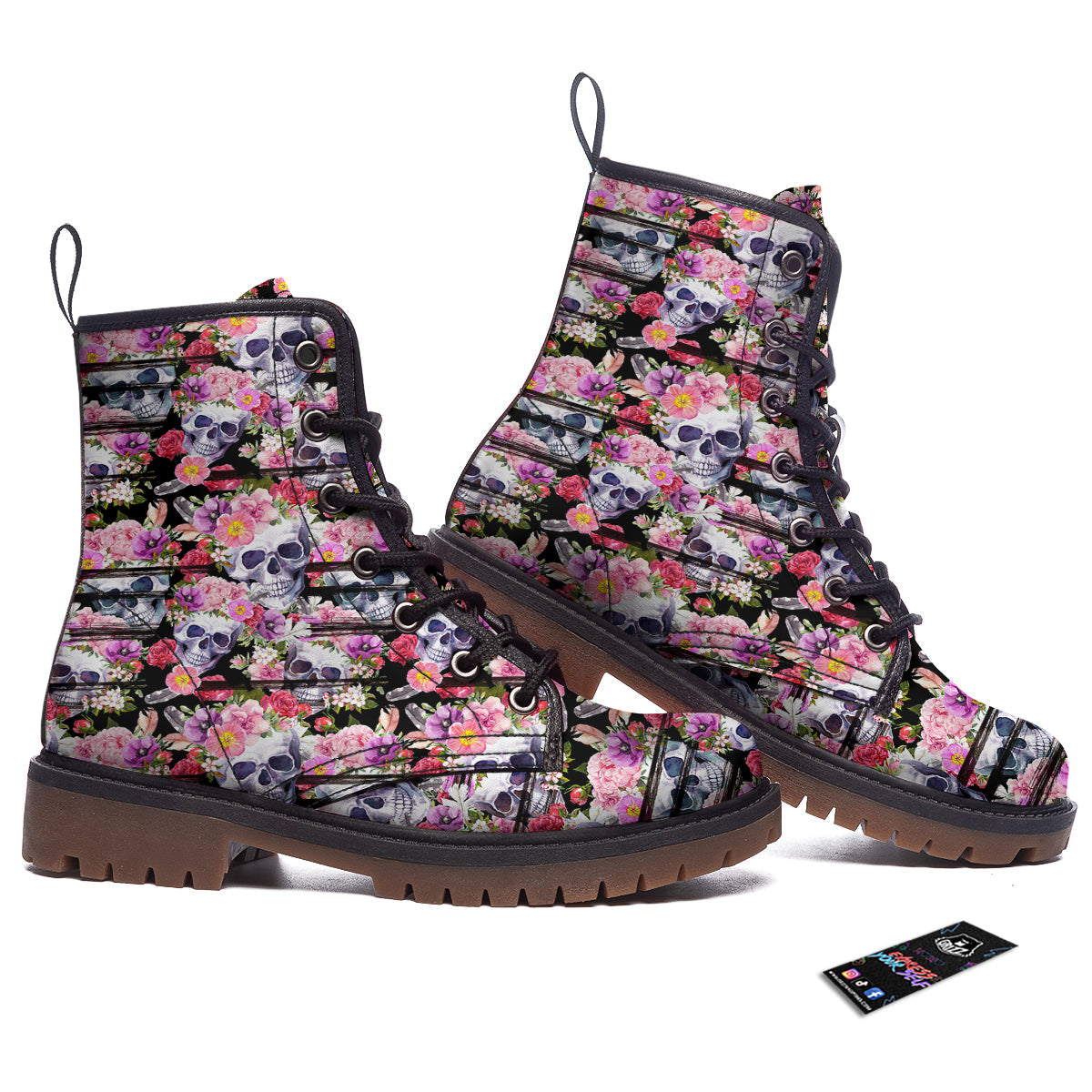 Striped Aloha Skull Print Pattern Work Boots-grizzshop