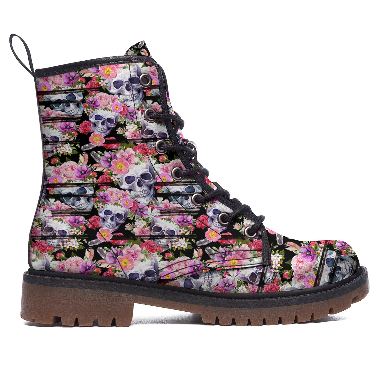 Striped Aloha Skull Print Pattern Work Boots-grizzshop