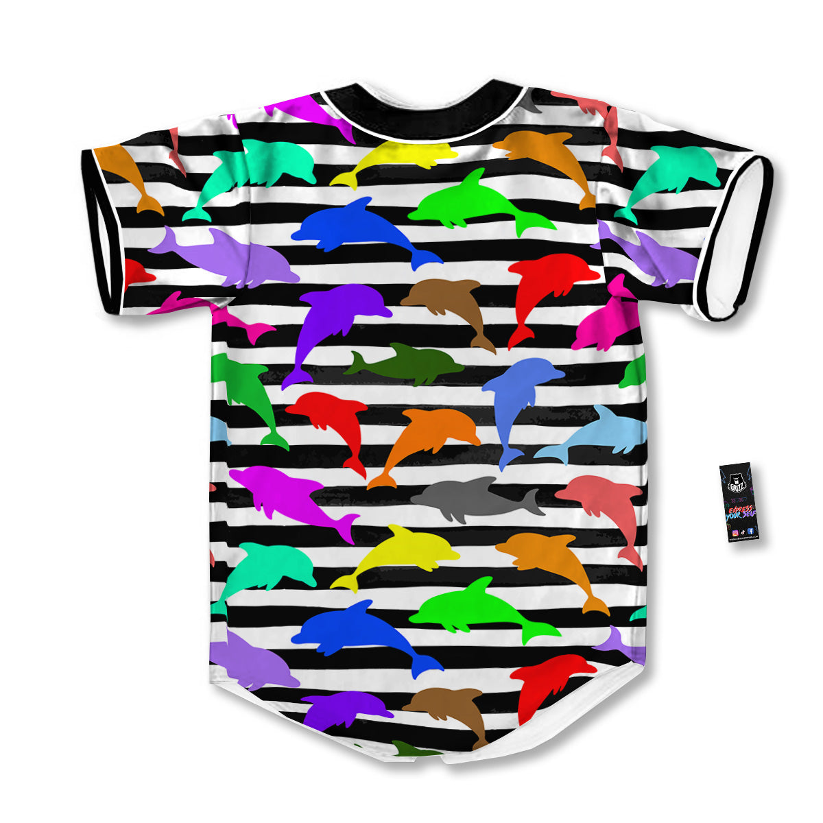 Striped And Colorful Dolphin Print Pattern Baseball Jersey-grizzshop