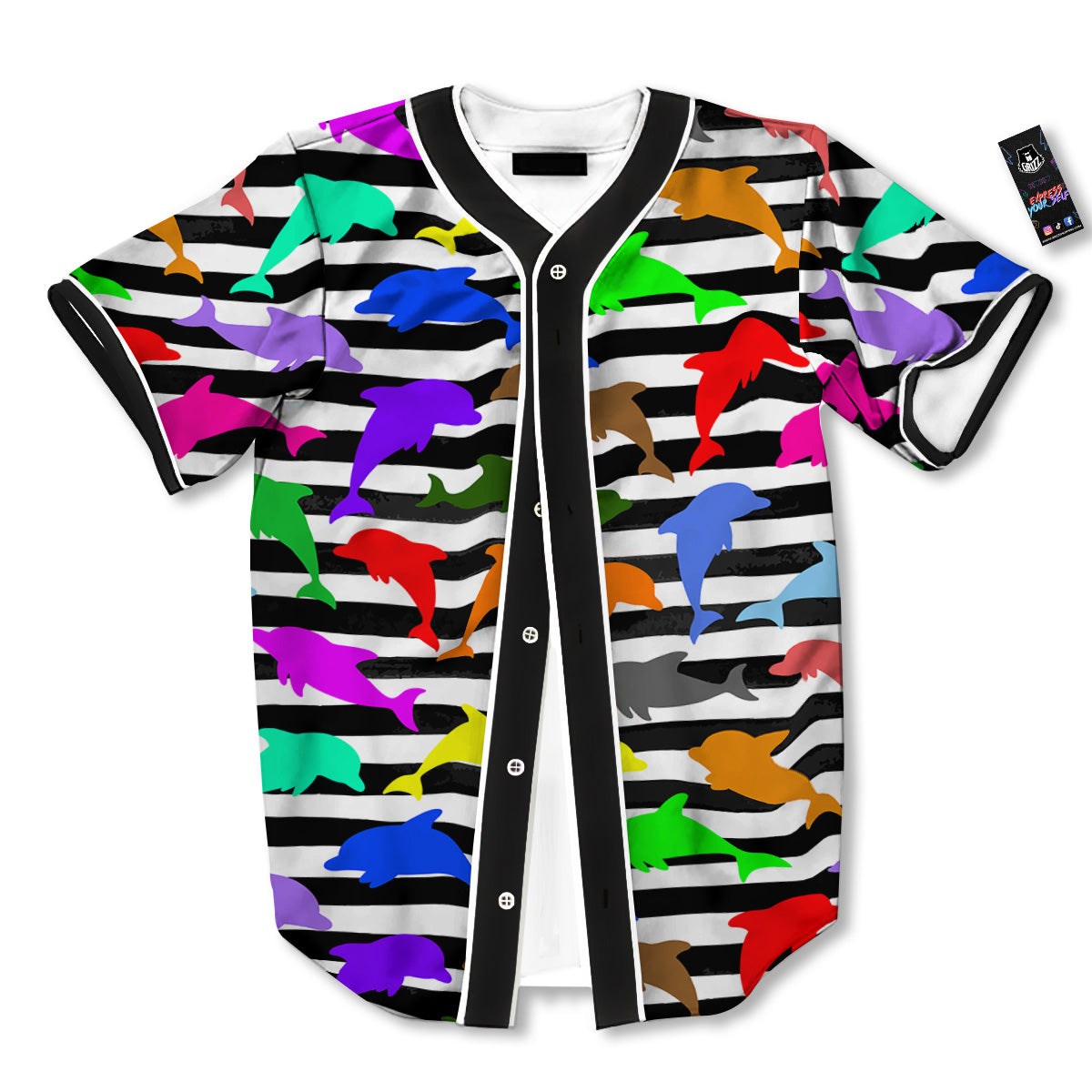 Striped And Colorful Dolphin Print Pattern Baseball Jersey-grizzshop