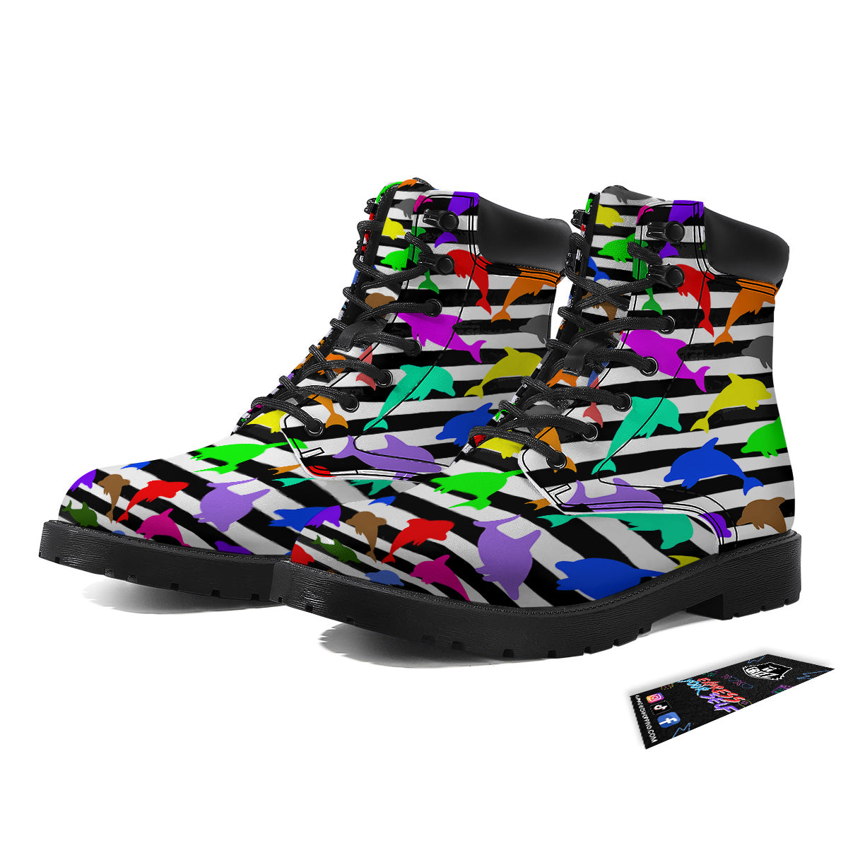 Striped And Colorful Dolphin Print Pattern Boots-grizzshop