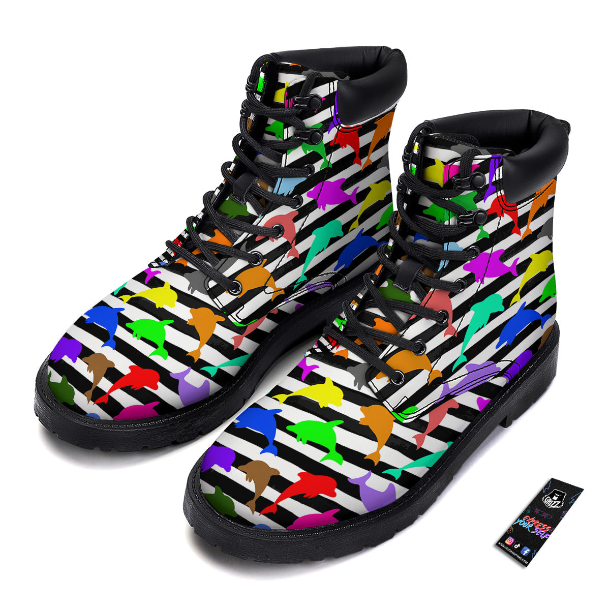 Striped And Colorful Dolphin Print Pattern Boots-grizzshop