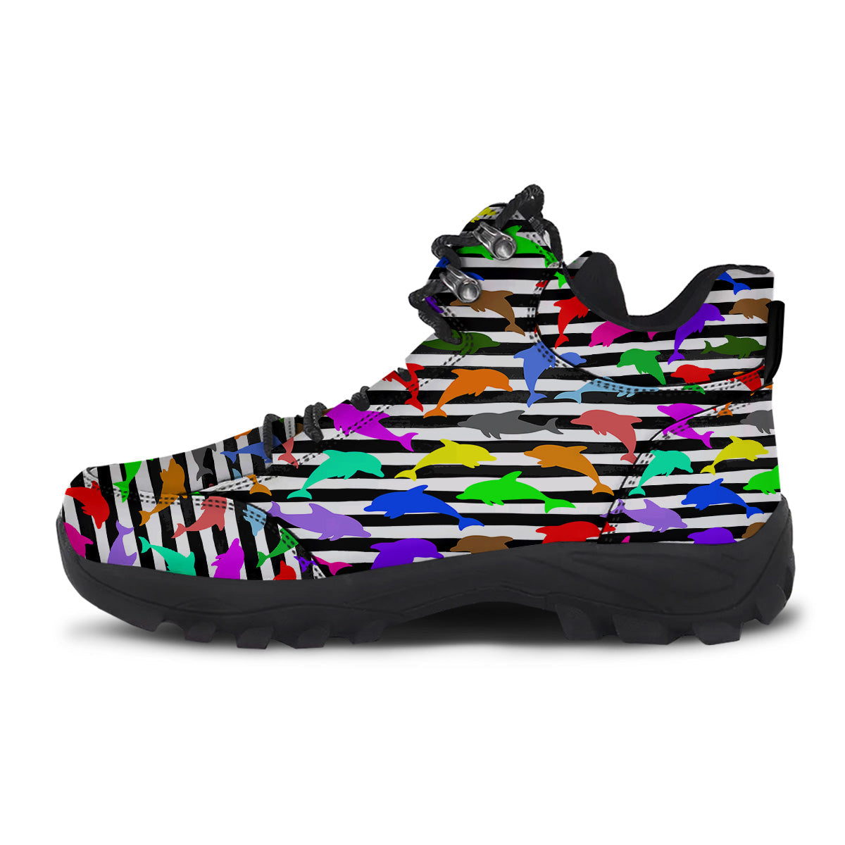 Striped And Colorful Dolphin Print Pattern Hiking Shoes-grizzshop