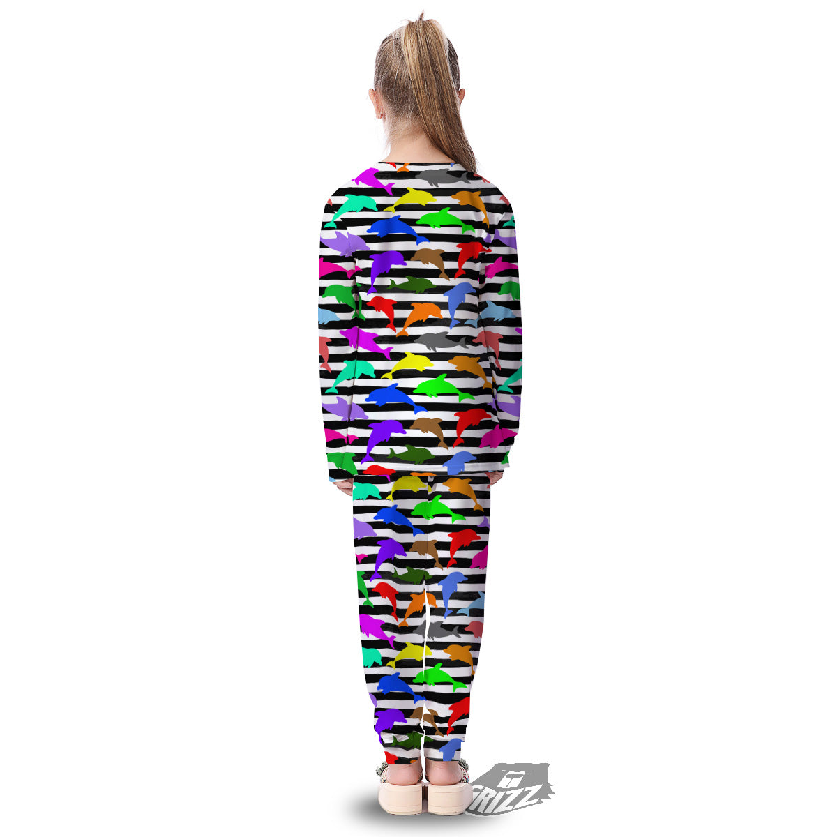 Striped And Colorful Dolphin Print Pattern Kid's Pajamas-grizzshop