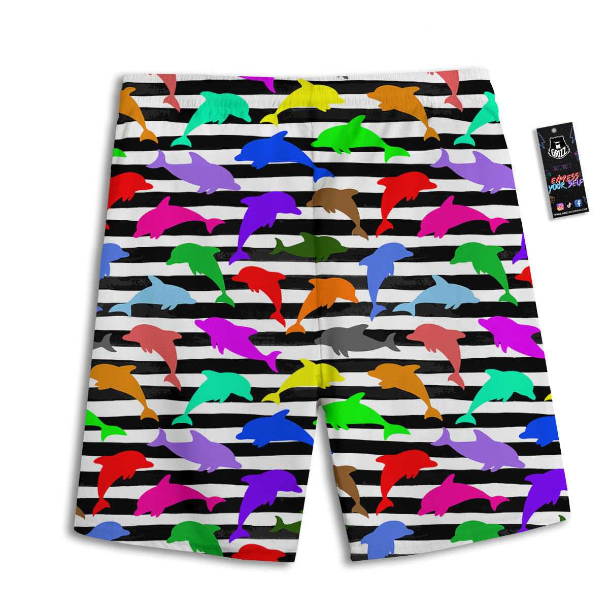 Striped And Colorful Dolphin Print Pattern Men's Athletic Shorts