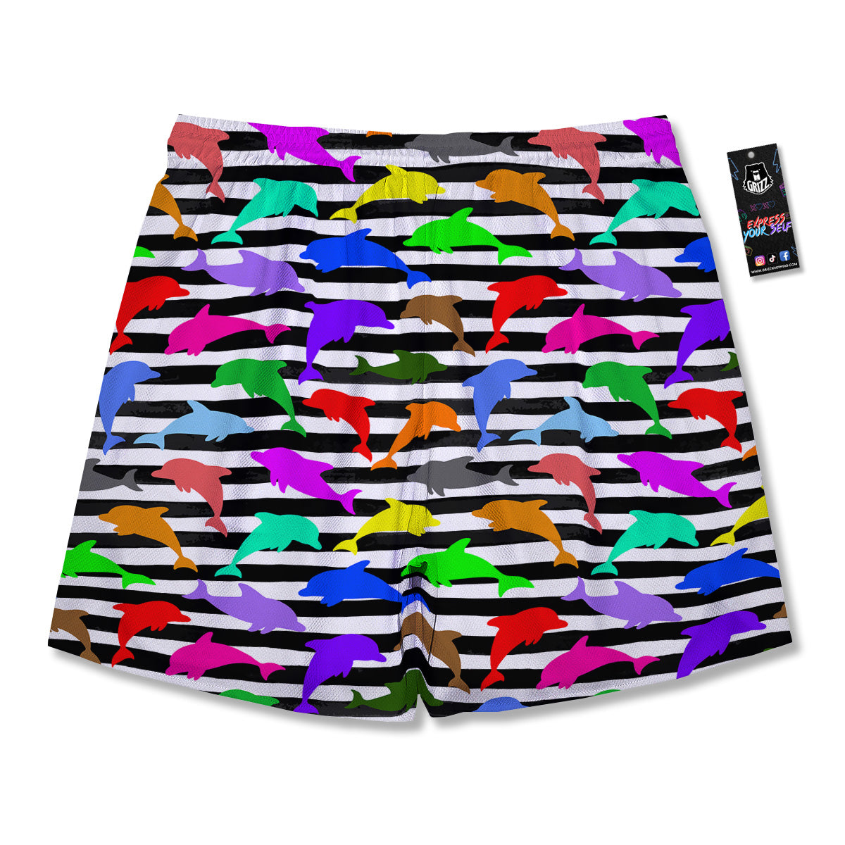 Striped And Colorful Dolphin Print Pattern Men's Running Shorts-grizzshop