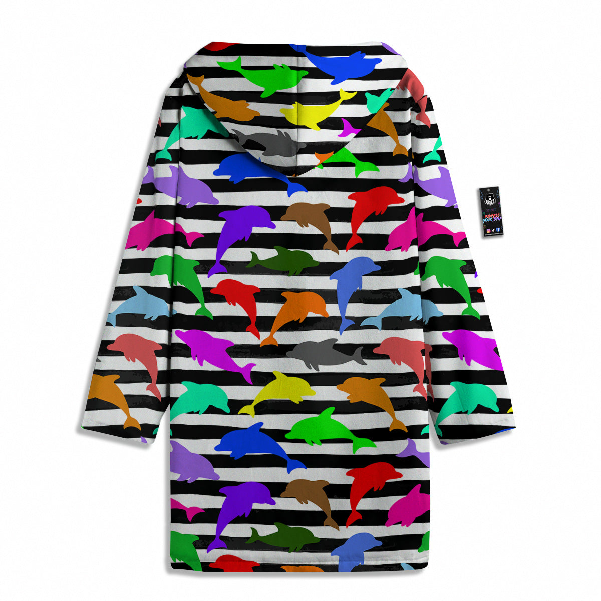 Striped And Colorful Dolphin Print Pattern Men's Windbreaker Jacket-grizzshop