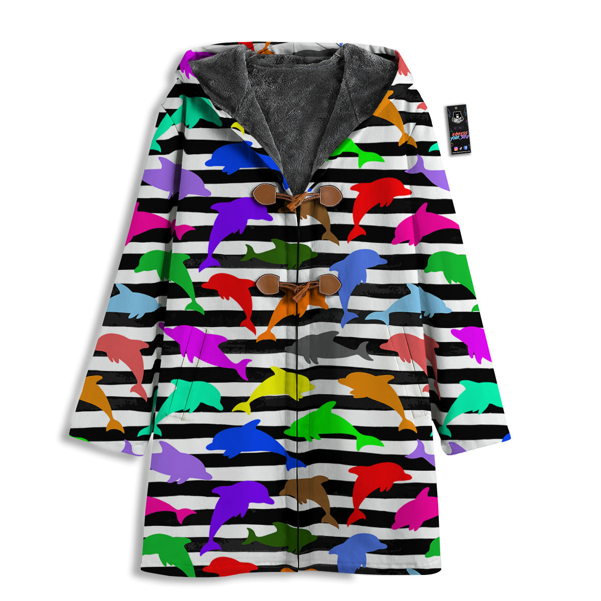 Striped And Colorful Dolphin Print Pattern Men's Windbreaker Jacket-grizzshop