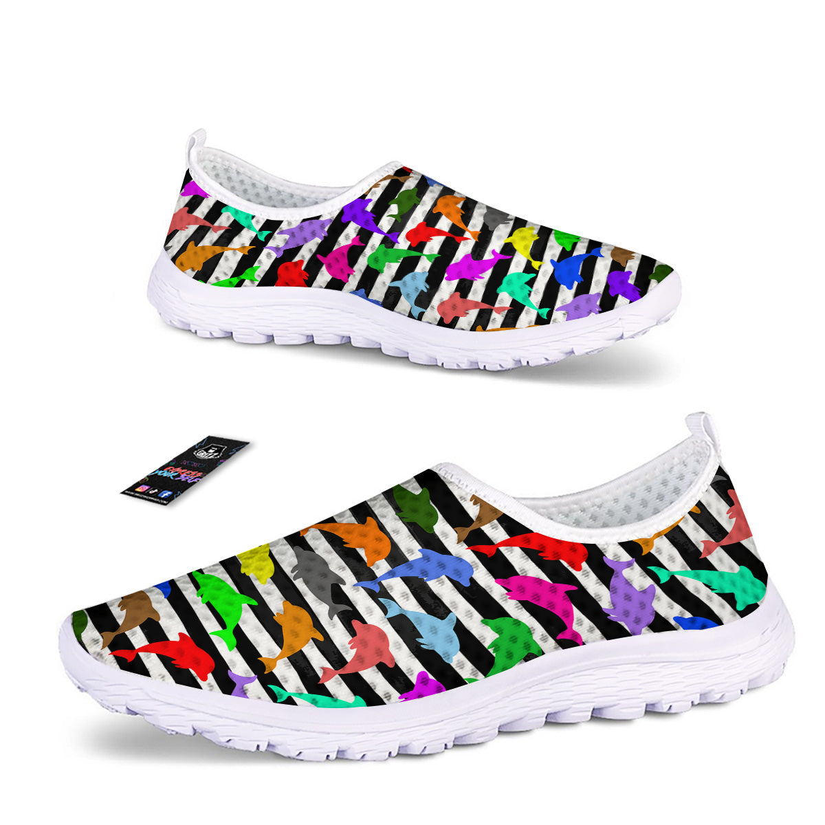 Striped And Colorful Dolphin Print Pattern Nurse Shoes-grizzshop
