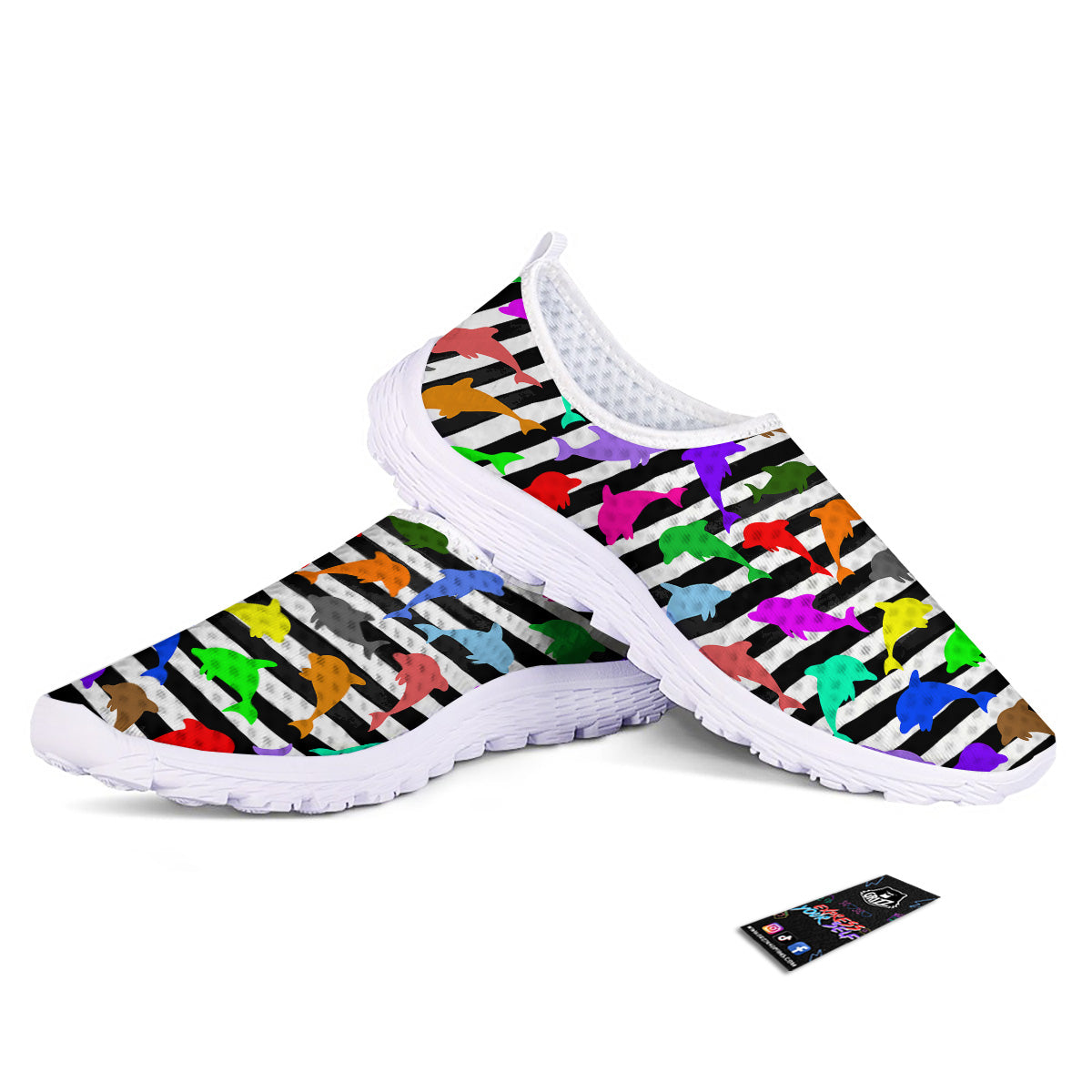Striped And Colorful Dolphin Print Pattern Nurse Shoes-grizzshop