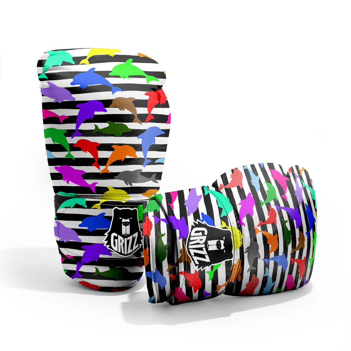 Striped And Colorful Dolphin Print Pattern Pro Boxing Glove