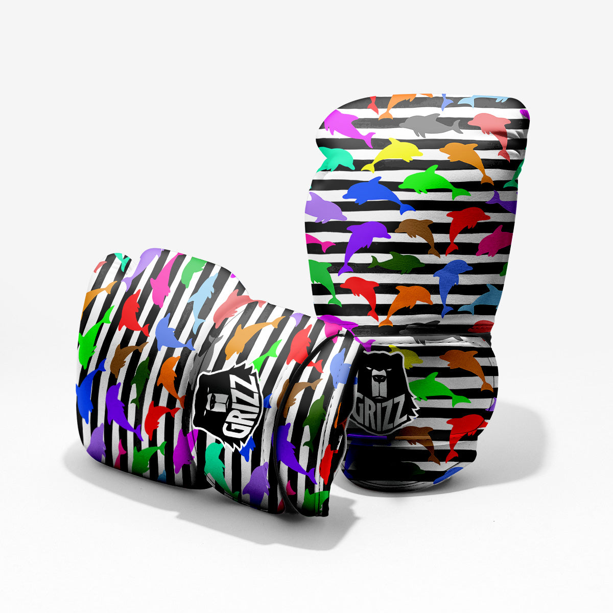 Striped And Colorful Dolphin Print Pattern Pro Boxing Glove