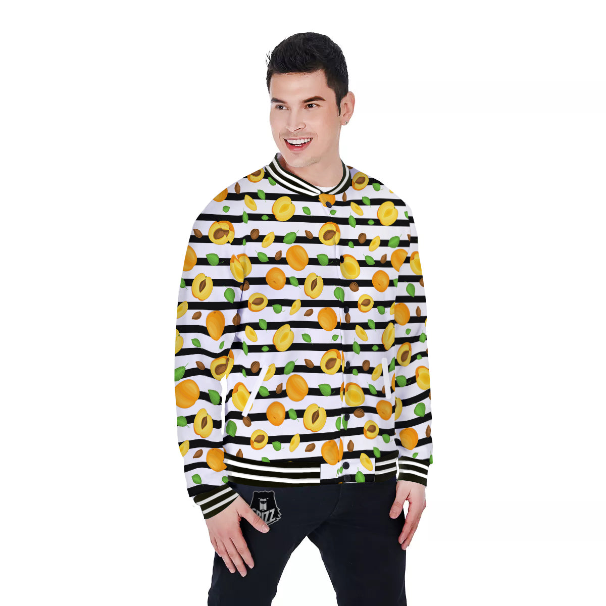 Striped Apricot Print Pattern Baseball Jacket-grizzshop