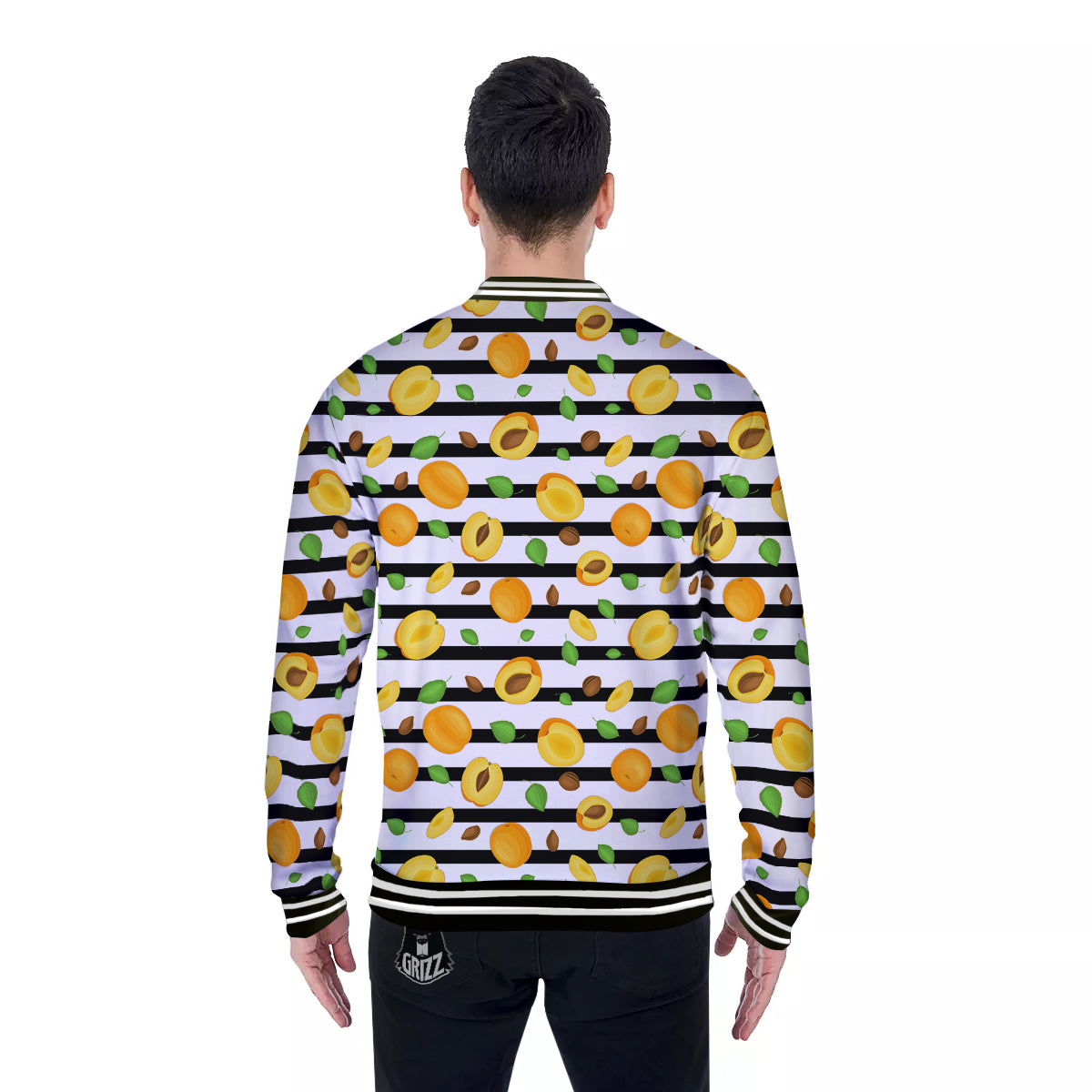 Striped Apricot Print Pattern Baseball Jacket-grizzshop