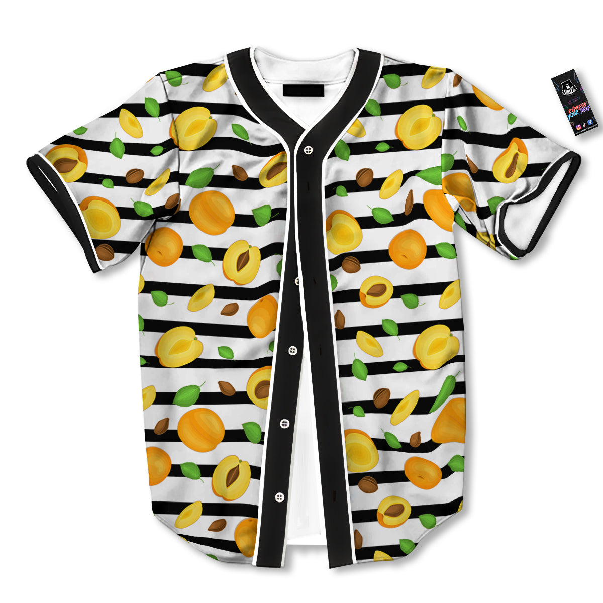 Striped Apricot Print Pattern Baseball Jersey-grizzshop