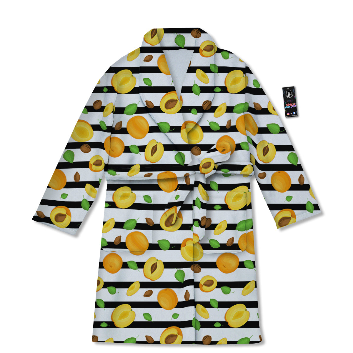 Striped Apricot Print Pattern Bathrobe-grizzshop